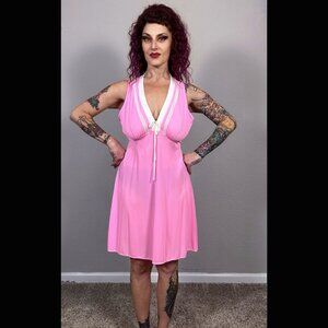 1960s Montgomery Ward Bright Pink Chemise Slip Dress Lingerie MCM Halter M